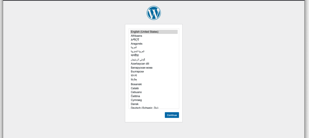 picture of wordrpress installation language select